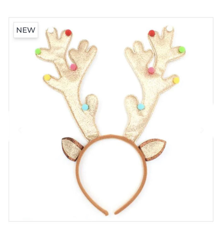 Picture of 8807-GOLD GLITTER REINDEER ANTLER AND POM POM ALICEBAND